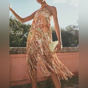Anthropologie x Farm Rio Fringed Halter Dress